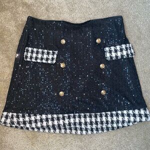 SHEIN Black Sequin Mini Skirt with Gold Accents